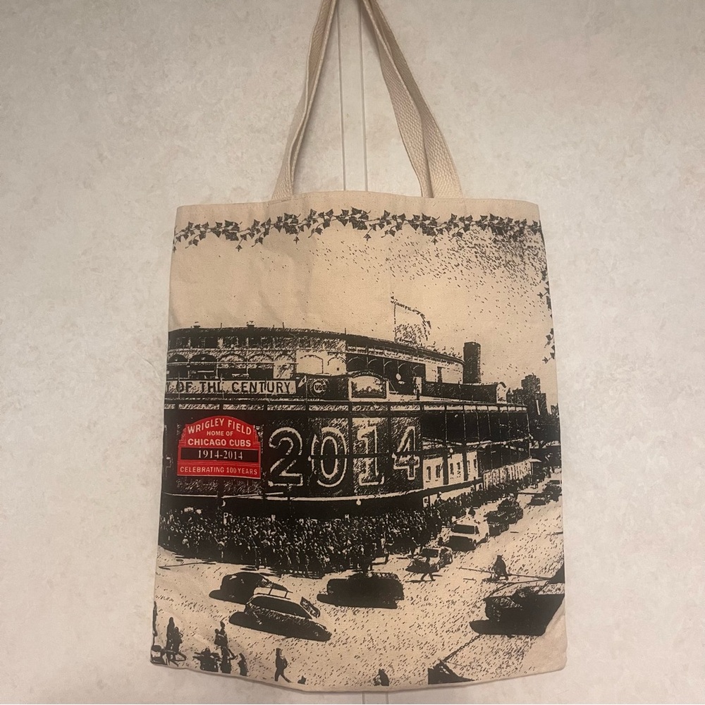 Canvas Tote Bag with Vintage Stadium Print - Beige‎ - Picture 3 of 3